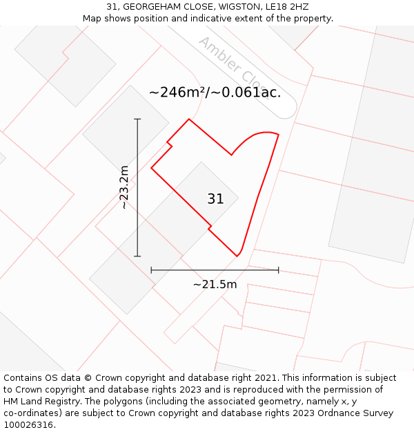 31, GEORGEHAM CLOSE, WIGSTON, LE18 2HZ: Plot and title map