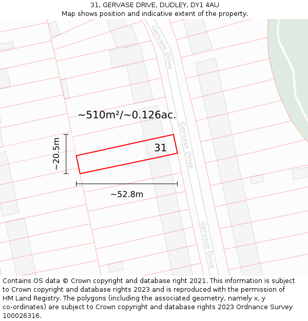 31, GERVASE DRIVE, DUDLEY, DY1 4AU: Plot and title map