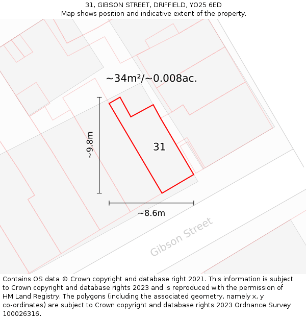 31, GIBSON STREET, DRIFFIELD, YO25 6ED: Plot and title map