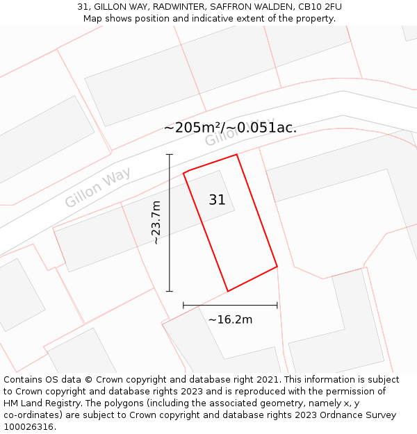 31, GILLON WAY, RADWINTER, SAFFRON WALDEN, CB10 2FU: Plot and title map
