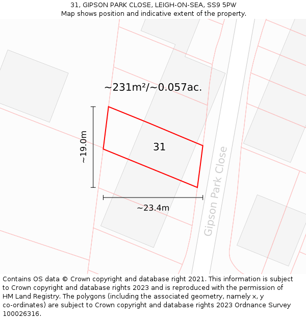 31, GIPSON PARK CLOSE, LEIGH-ON-SEA, SS9 5PW: Plot and title map