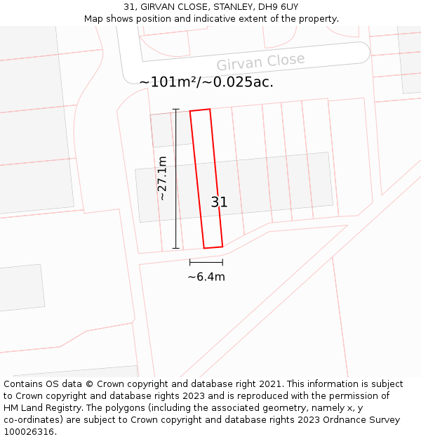 31, GIRVAN CLOSE, STANLEY, DH9 6UY: Plot and title map