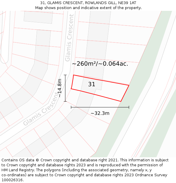 31, GLAMIS CRESCENT, ROWLANDS GILL, NE39 1AT: Plot and title map