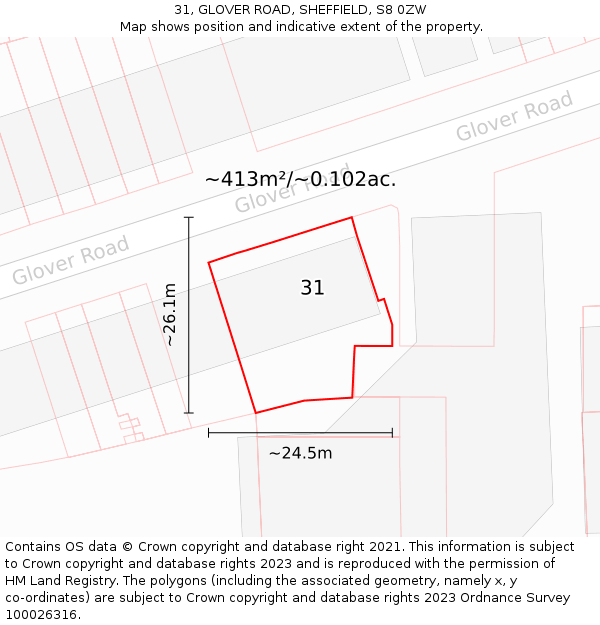 31, GLOVER ROAD, SHEFFIELD, S8 0ZW: Plot and title map