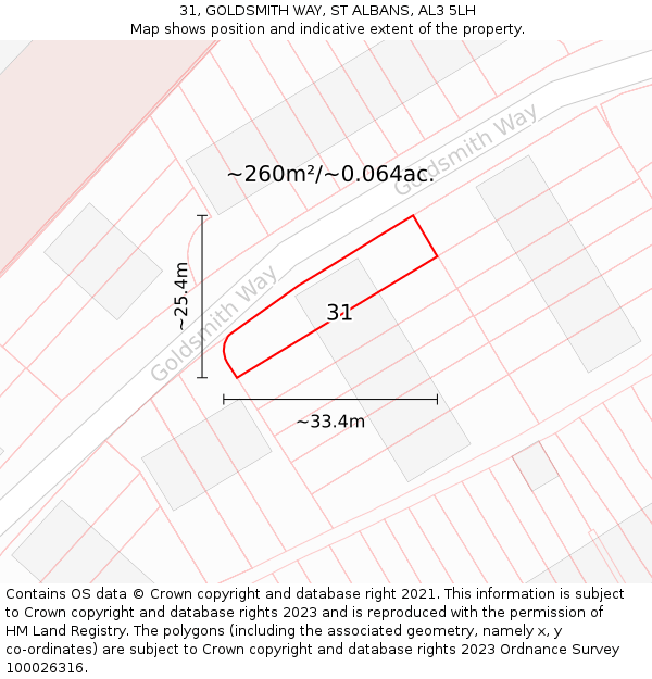 31, GOLDSMITH WAY, ST ALBANS, AL3 5LH: Plot and title map
