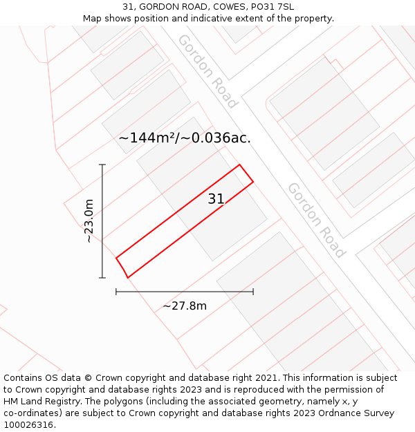 31, GORDON ROAD, COWES, PO31 7SL: Plot and title map