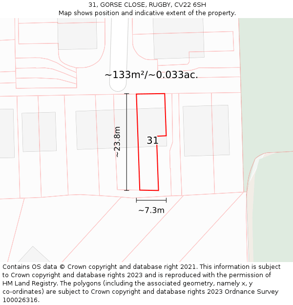 31, GORSE CLOSE, RUGBY, CV22 6SH: Plot and title map