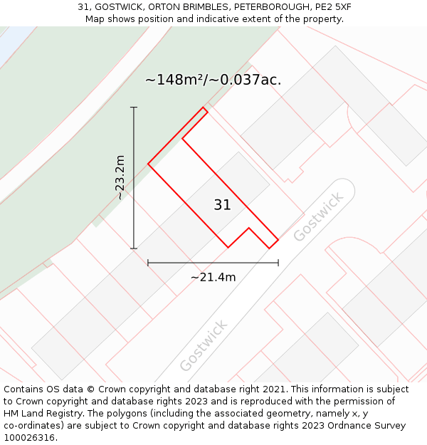 31, GOSTWICK, ORTON BRIMBLES, PETERBOROUGH, PE2 5XF: Plot and title map