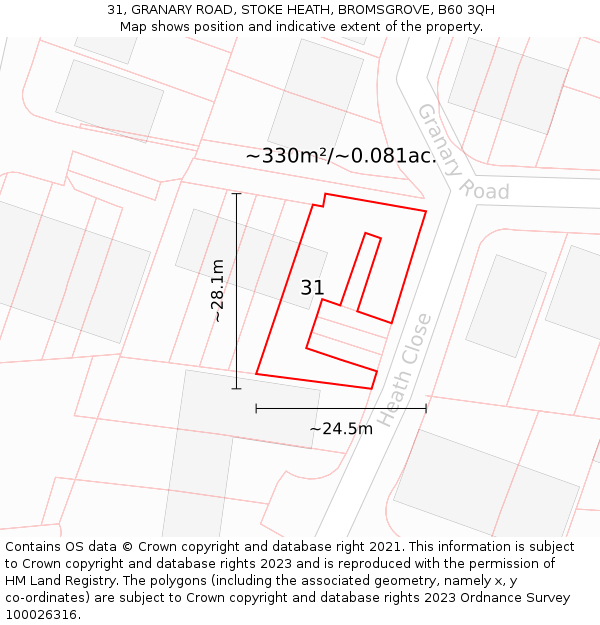 31, GRANARY ROAD, STOKE HEATH, BROMSGROVE, B60 3QH: Plot and title map