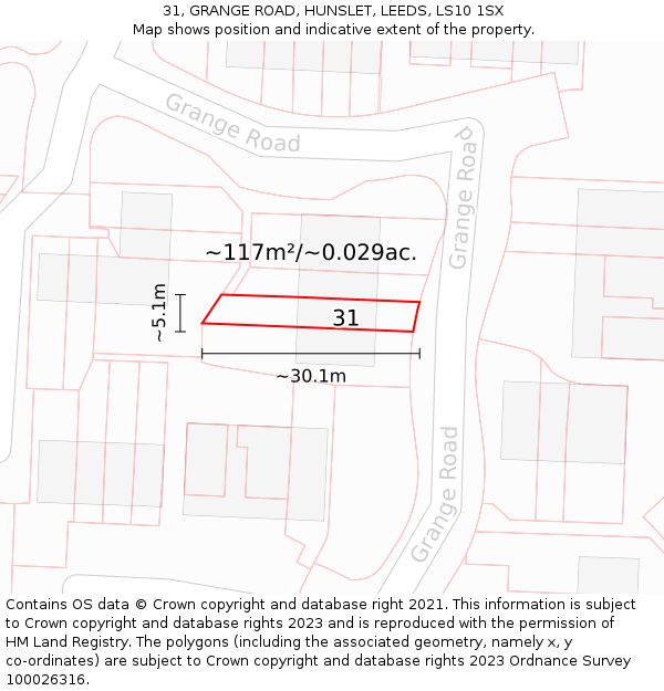 31, GRANGE ROAD, HUNSLET, LEEDS, LS10 1SX: Plot and title map