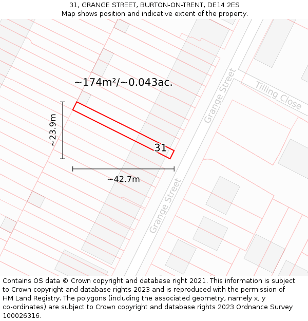 31, GRANGE STREET, BURTON-ON-TRENT, DE14 2ES: Plot and title map