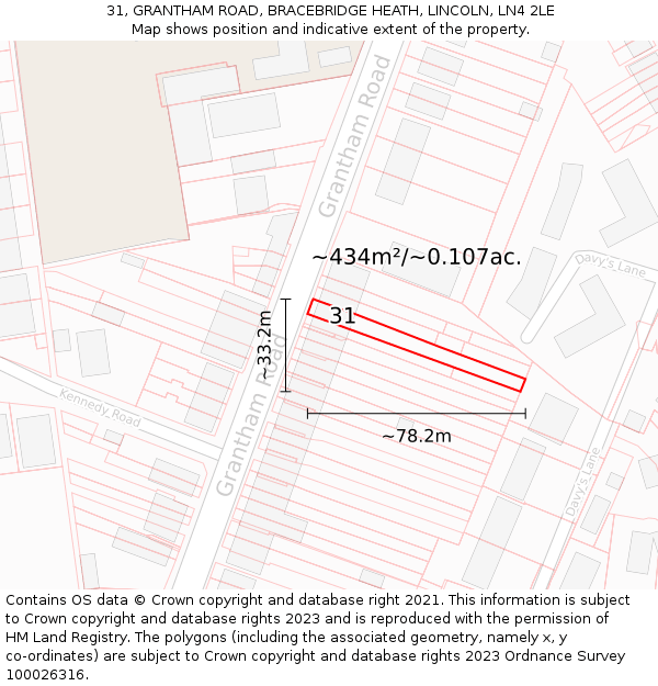 31, GRANTHAM ROAD, BRACEBRIDGE HEATH, LINCOLN, LN4 2LE: Plot and title map