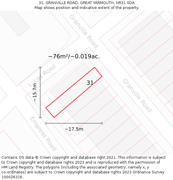31, GRANVILLE ROAD, GREAT YARMOUTH, NR31 0DA: Plot and title map