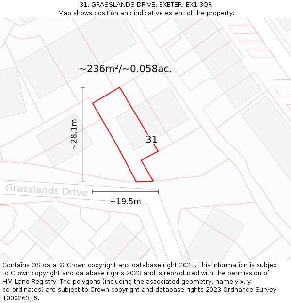 31, GRASSLANDS DRIVE, EXETER, EX1 3QR: Plot and title map