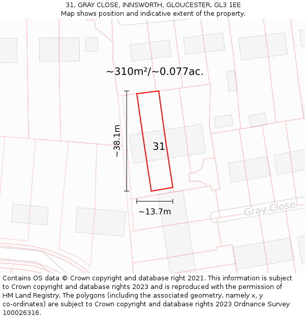31, GRAY CLOSE, INNSWORTH, GLOUCESTER, GL3 1EE: Plot and title map