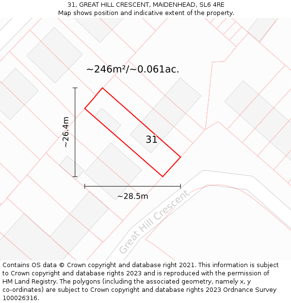 31, GREAT HILL CRESCENT, MAIDENHEAD, SL6 4RE: Plot and title map