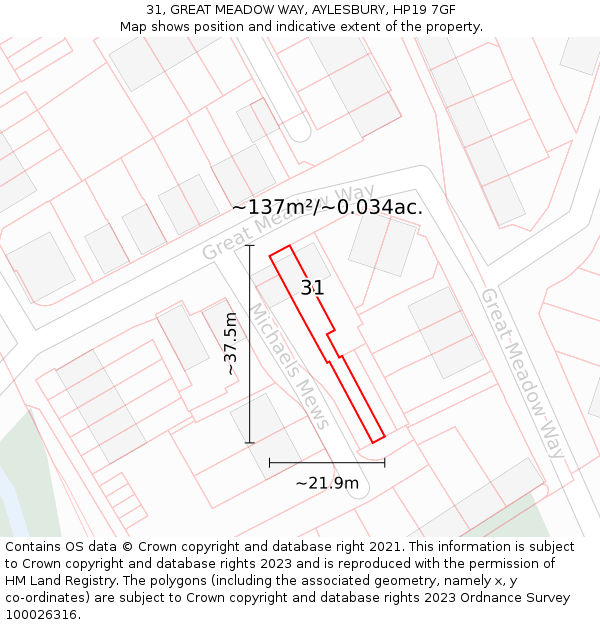 31, GREAT MEADOW WAY, AYLESBURY, HP19 7GF: Plot and title map