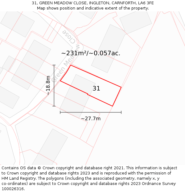 31, GREEN MEADOW CLOSE, INGLETON, CARNFORTH, LA6 3FE: Plot and title map