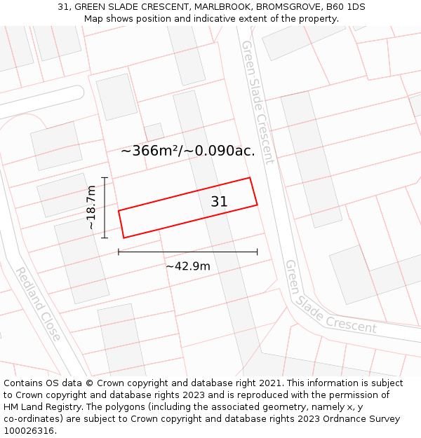 31, GREEN SLADE CRESCENT, MARLBROOK, BROMSGROVE, B60 1DS: Plot and title map