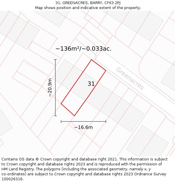 31, GREENACRES, BARRY, CF63 2PJ: Plot and title map