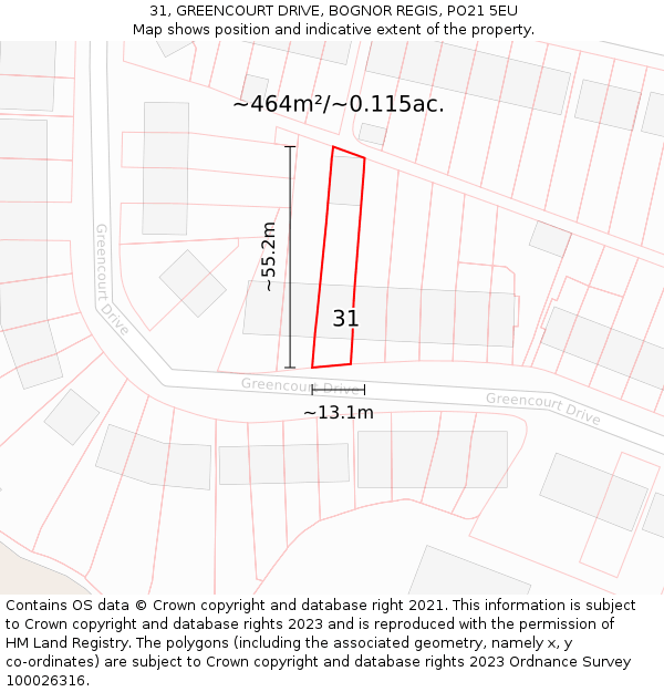 31, GREENCOURT DRIVE, BOGNOR REGIS, PO21 5EU: Plot and title map