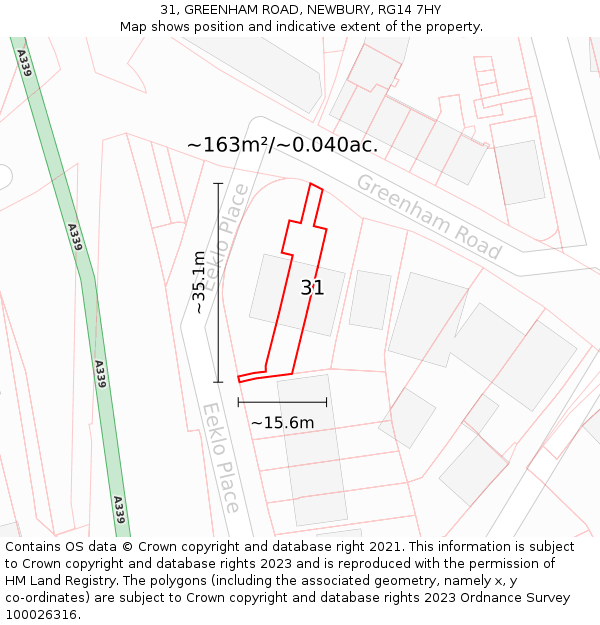 31, GREENHAM ROAD, NEWBURY, RG14 7HY: Plot and title map