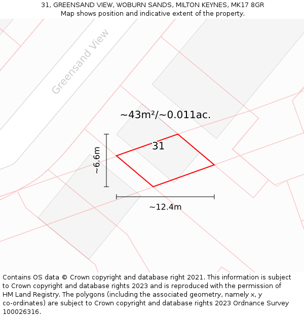 31, GREENSAND VIEW, WOBURN SANDS, MILTON KEYNES, MK17 8GR: Plot and title map