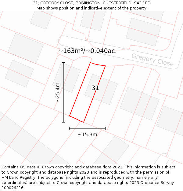 31, GREGORY CLOSE, BRIMINGTON, CHESTERFIELD, S43 1RD: Plot and title map