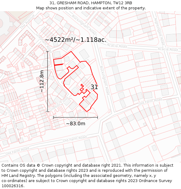31, GRESHAM ROAD, HAMPTON, TW12 3RB: Plot and title map