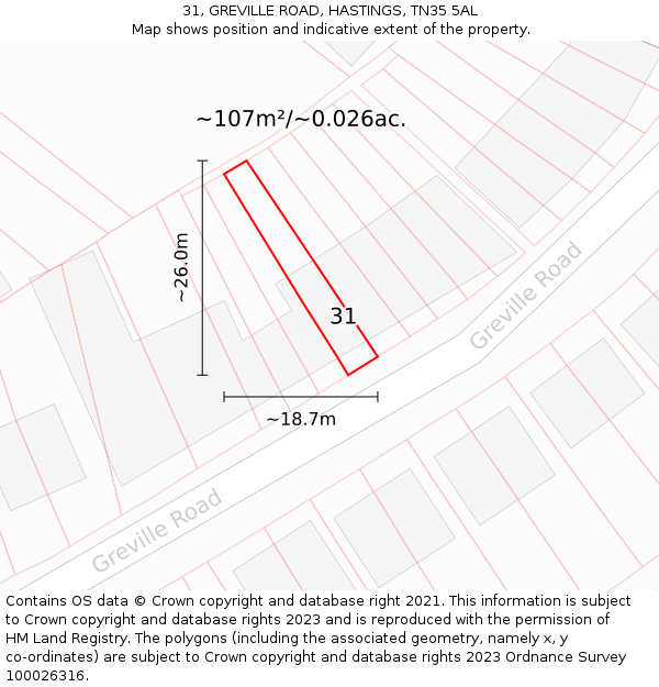 31, GREVILLE ROAD, HASTINGS, TN35 5AL: Plot and title map