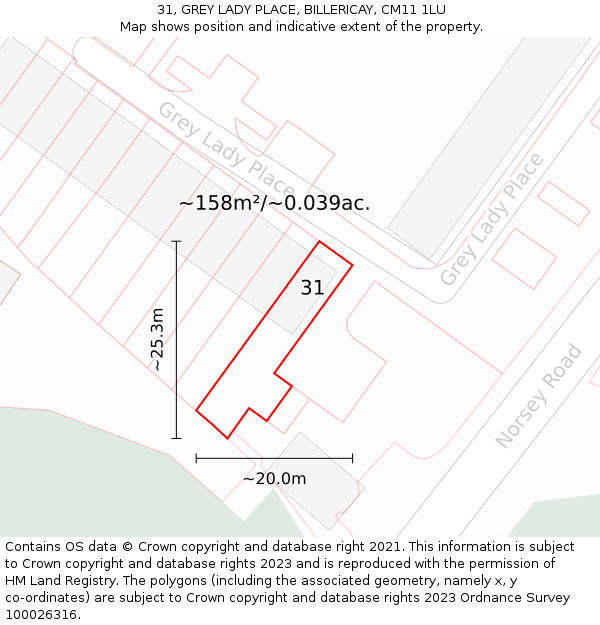 31, GREY LADY PLACE, BILLERICAY, CM11 1LU: Plot and title map