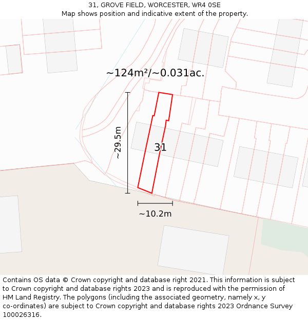 31, GROVE FIELD, WORCESTER, WR4 0SE: Plot and title map