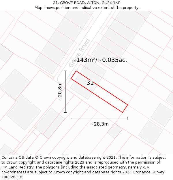 31, GROVE ROAD, ALTON, GU34 1NP: Plot and title map