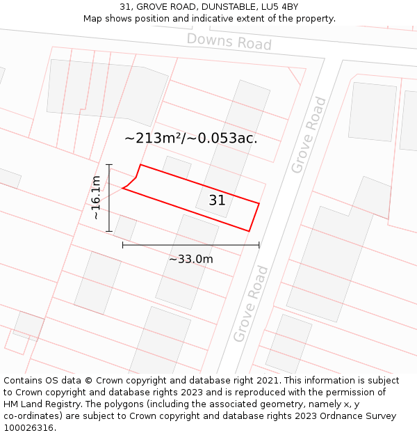 31, GROVE ROAD, DUNSTABLE, LU5 4BY: Plot and title map