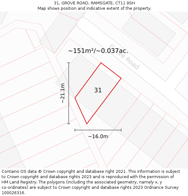 31, GROVE ROAD, RAMSGATE, CT11 9SH: Plot and title map