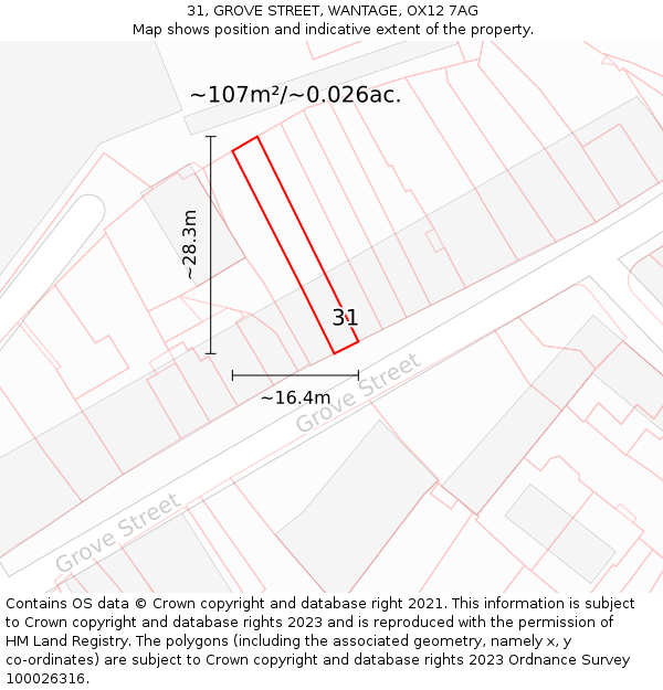 31, GROVE STREET, WANTAGE, OX12 7AG: Plot and title map