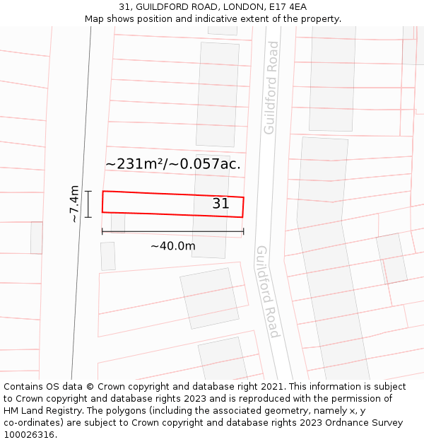 31, GUILDFORD ROAD, LONDON, E17 4EA: Plot and title map