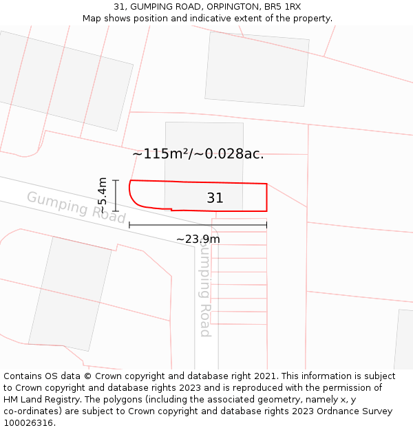 31, GUMPING ROAD, ORPINGTON, BR5 1RX: Plot and title map