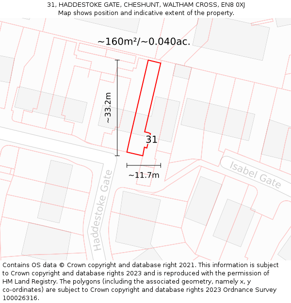 31, HADDESTOKE GATE, CHESHUNT, WALTHAM CROSS, EN8 0XJ: Plot and title map