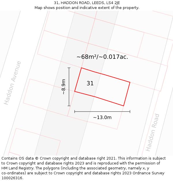 31, HADDON ROAD, LEEDS, LS4 2JE: Plot and title map
