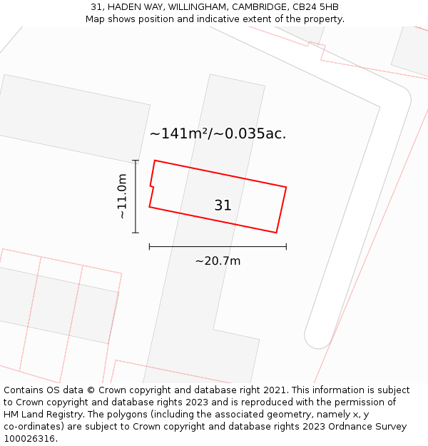 31, HADEN WAY, WILLINGHAM, CAMBRIDGE, CB24 5HB: Plot and title map
