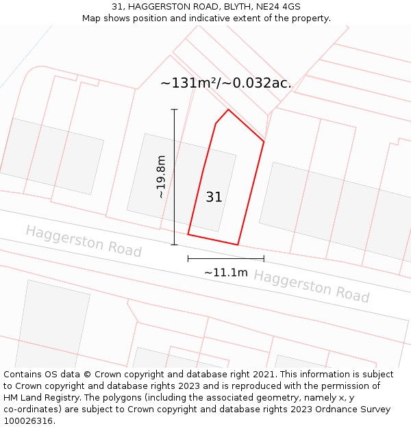 31, HAGGERSTON ROAD, BLYTH, NE24 4GS: Plot and title map