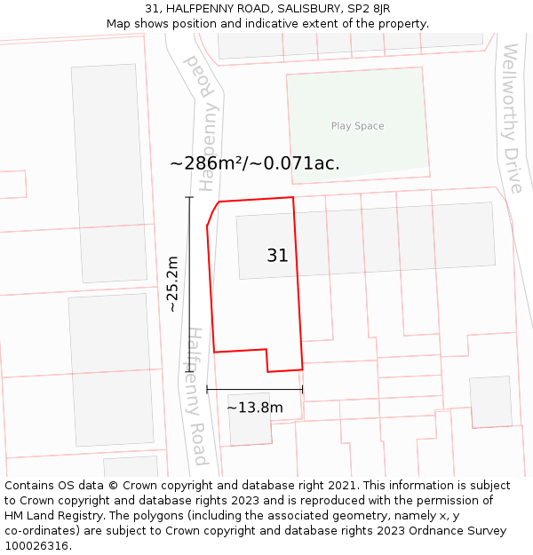31, HALFPENNY ROAD, SALISBURY, SP2 8JR: Plot and title map