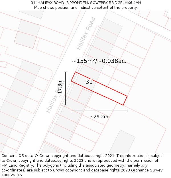 31, HALIFAX ROAD, RIPPONDEN, SOWERBY BRIDGE, HX6 4AH: Plot and title map