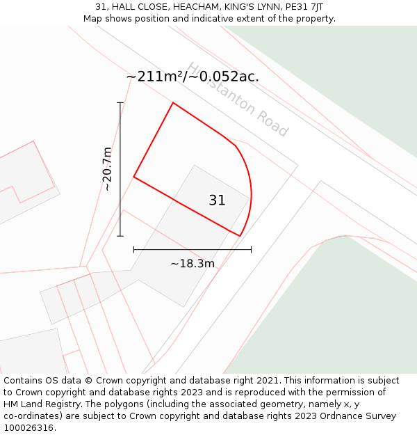 31, HALL CLOSE, HEACHAM, KING'S LYNN, PE31 7JT: Plot and title map