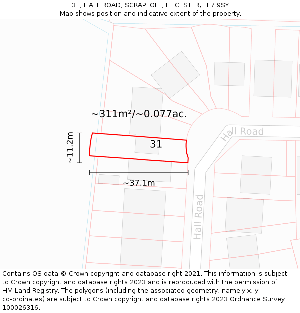 31, HALL ROAD, SCRAPTOFT, LEICESTER, LE7 9SY: Plot and title map