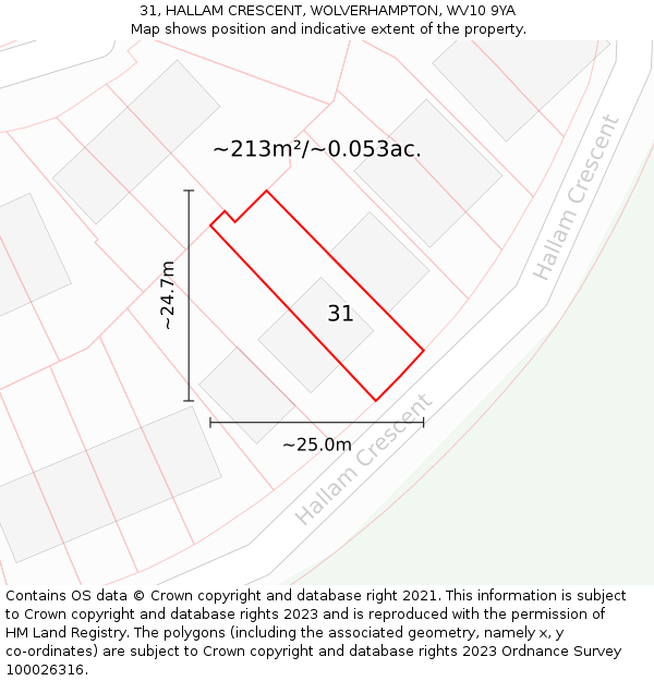 31, HALLAM CRESCENT, WOLVERHAMPTON, WV10 9YA: Plot and title map