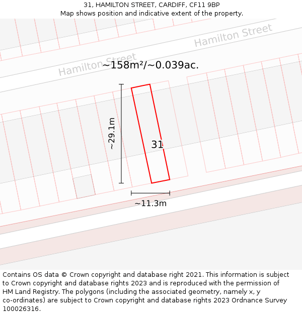 31, HAMILTON STREET, CARDIFF, CF11 9BP: Plot and title map