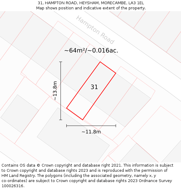 31, HAMPTON ROAD, HEYSHAM, MORECAMBE, LA3 1EL: Plot and title map