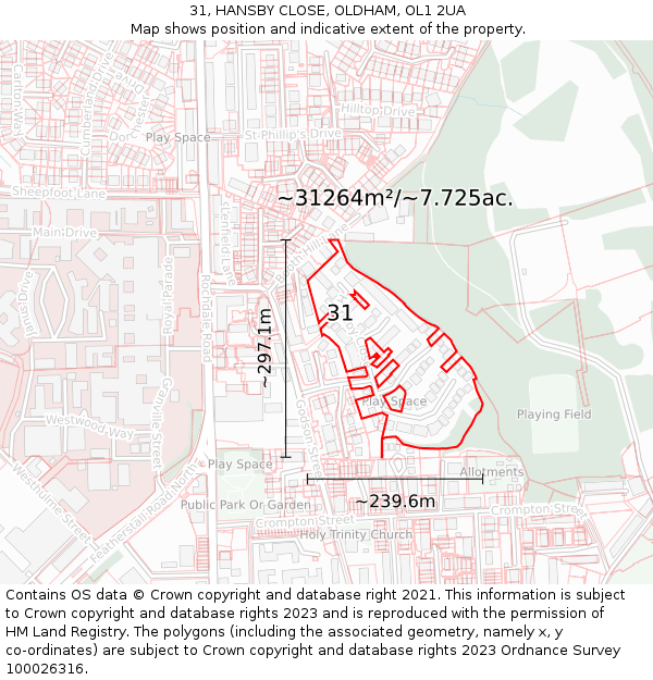 31, HANSBY CLOSE, OLDHAM, OL1 2UA: Plot and title map